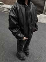 Winter American Fake Two Pieces Parkas Mens Heavy Weight Thicken Hip Hop PU Leather Cotton Jacket Trend Loose Motorcycle Coats