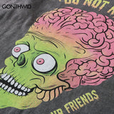Y2k Aesthetic print tee – Men Punk T Shirt Hip Hop Funny Brain Zombie Print Distressed