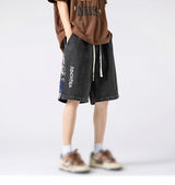 denim shorts mens trendy streetwear washed shorts side embroidery patchwork jeans shorts casual track pants unique jeans style 3285