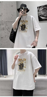 Harajuku Angelcore design – Funny Middle Finger Bear Graphic Short Sleeve Tee Shirts Men