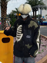 Gothic Oversized Tee – Mens Casual Skulls Patchwork Fleece Jackets Coats New Hairy