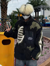 Gothic Oversized Tee – Mens Casual Skulls Patchwork Fleece Jackets Coats New Hairy