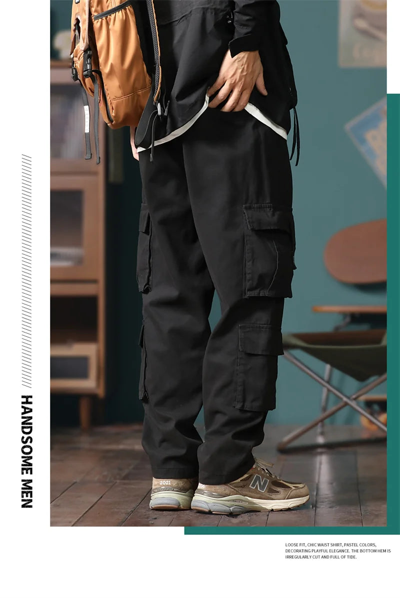 american vintage baggy cargo pants men outdoor sport military tactical sweatpants y2k straight multi pocket overalls trousers unique joggers style 474