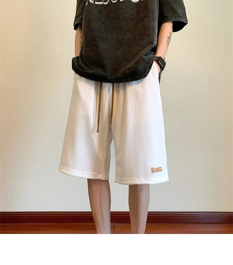 summer running baggy y2k shorts for men casual gym sport short pants threaded solid drawstring basketball bermuda masculina unique shorts style 3543