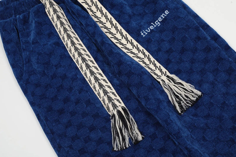 2024 spring and autumn mid waist straight jacquard velvet knitted trousers loose wide leg pants urban casual pants men and women unique default style 2045