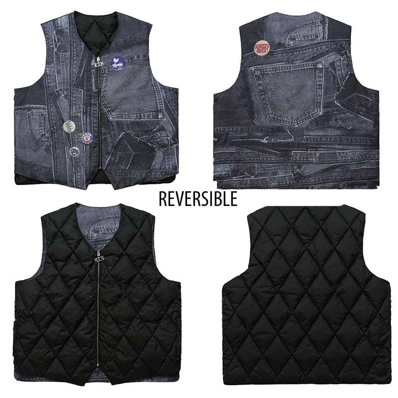hip hop loose jacket vest unisex casual cotton padded vests mens harajuku streetwear printed sleveless warm reversible coat b - variant style 8ce50c for streetwear fashion