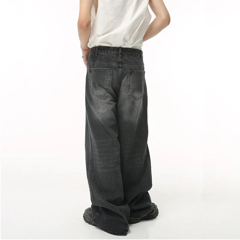 streetwear vintage y2k men s jeans black baggy trousers new wide leg denim pants hip hop harajuku distressed straight pants vintage washed jeans