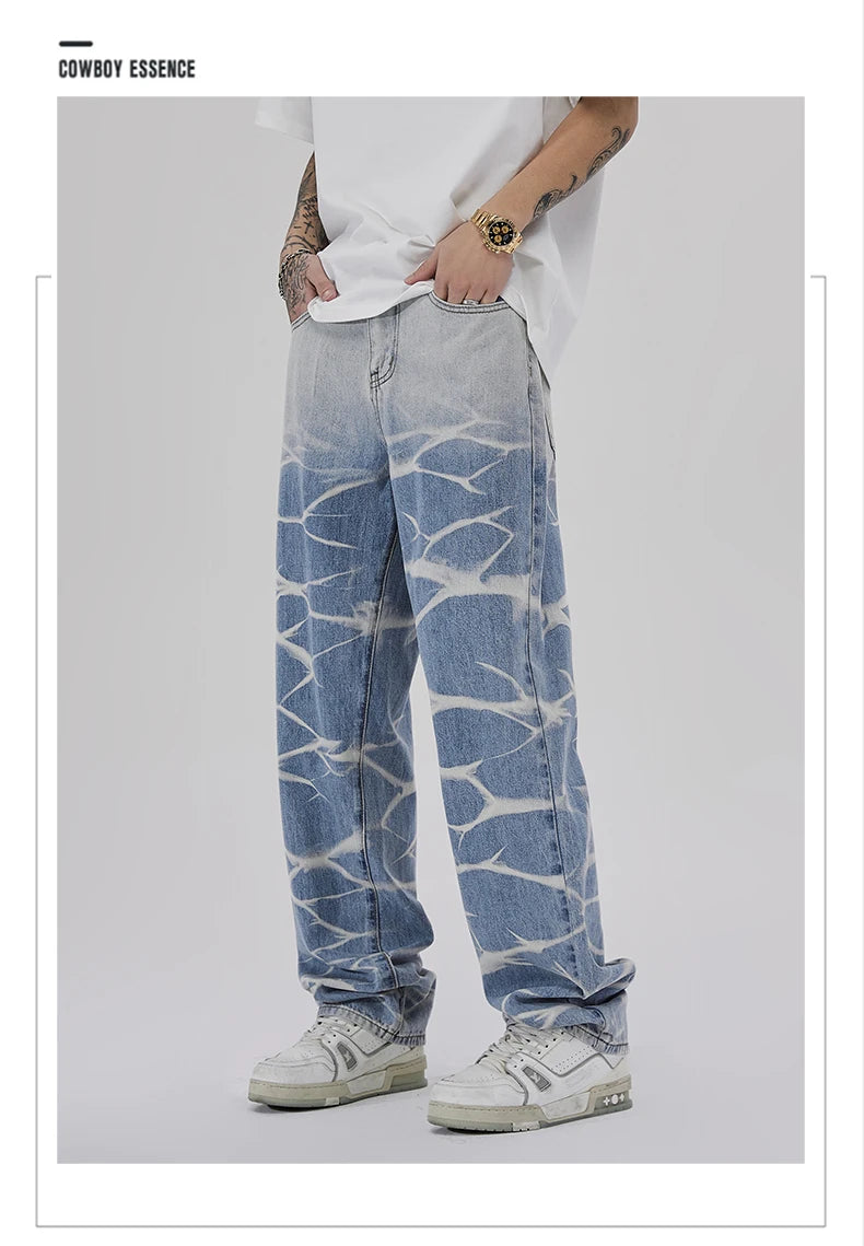 high street irregular tied dye biker jeans men denim straight jean pants 2023 motorcycle y2k trouser unisex hip hop casual pants unique jeans style 508