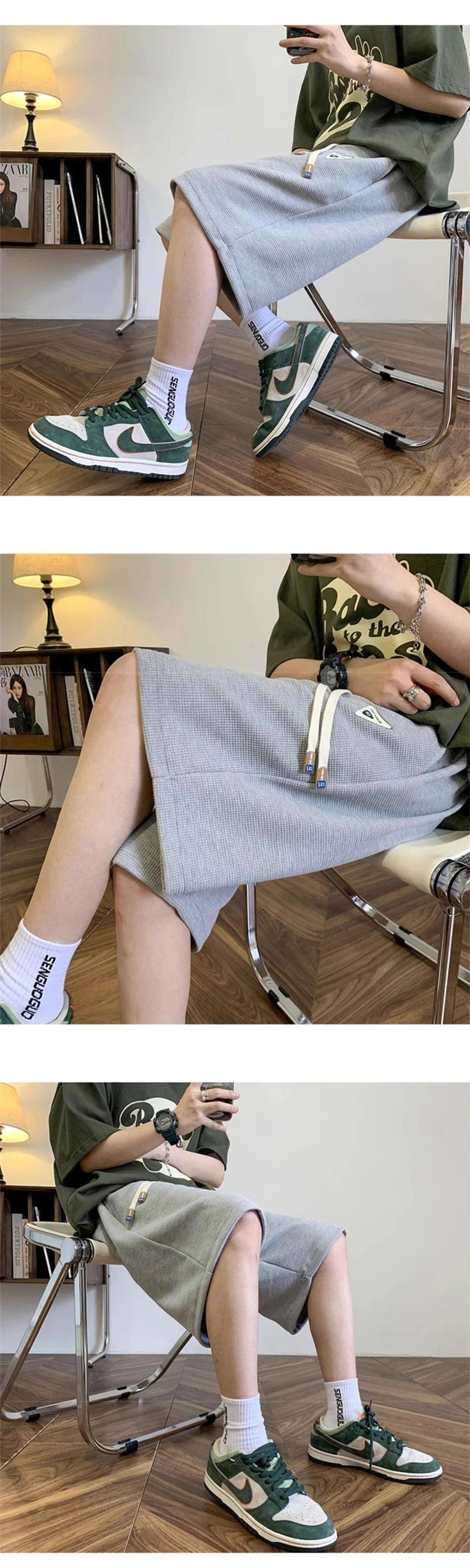 summer mens letter appliques waffle shorts baggy running wide leg casual short pants solid drawstring gym straight y2k shorts unique shorts style 3514
