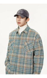 Autumn Winter Men Streetwear Fashion Loose Casual Oversize Plaid Cotton-padded Shirt Style Parkas Jacket Campus Couple Coat