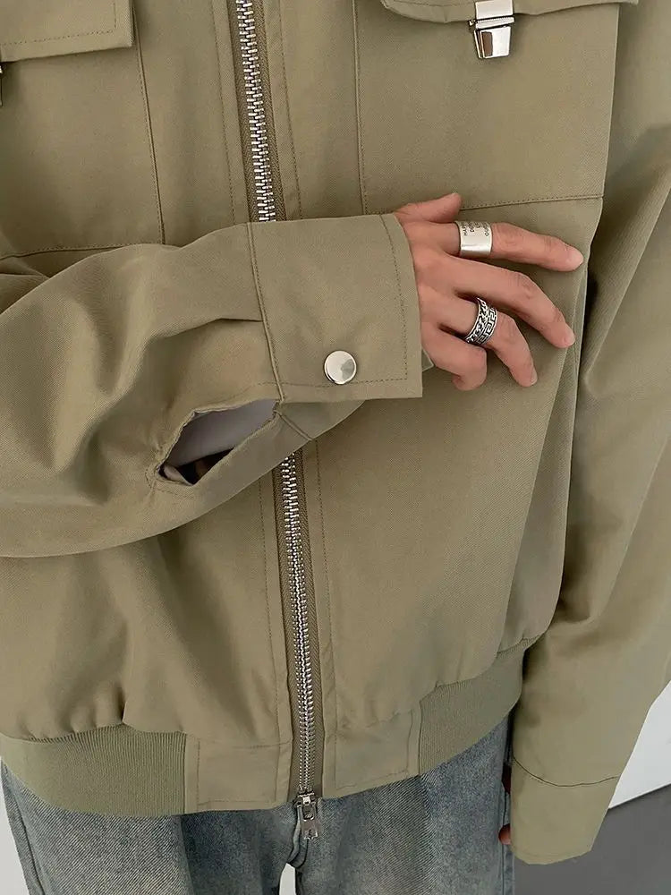 Season Fashionable Retro Airplane Jacket Men's Loose Street Y2K Niche Shoulder Pad Lapel Jacket