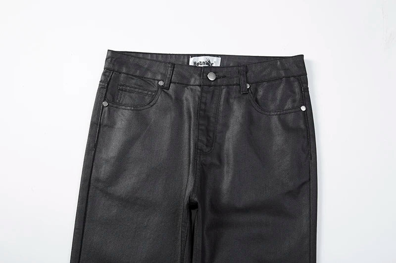 harajuku black jeans mens vibe waxed casual trousers straight pockets oversized pencil pants loose hip hop mens pants unique jeans style 4462