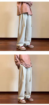 autumn waffle foam striped design pants for men new high street wide leg straight trousers casual y2k vintage pantalones hombre unique default style 113