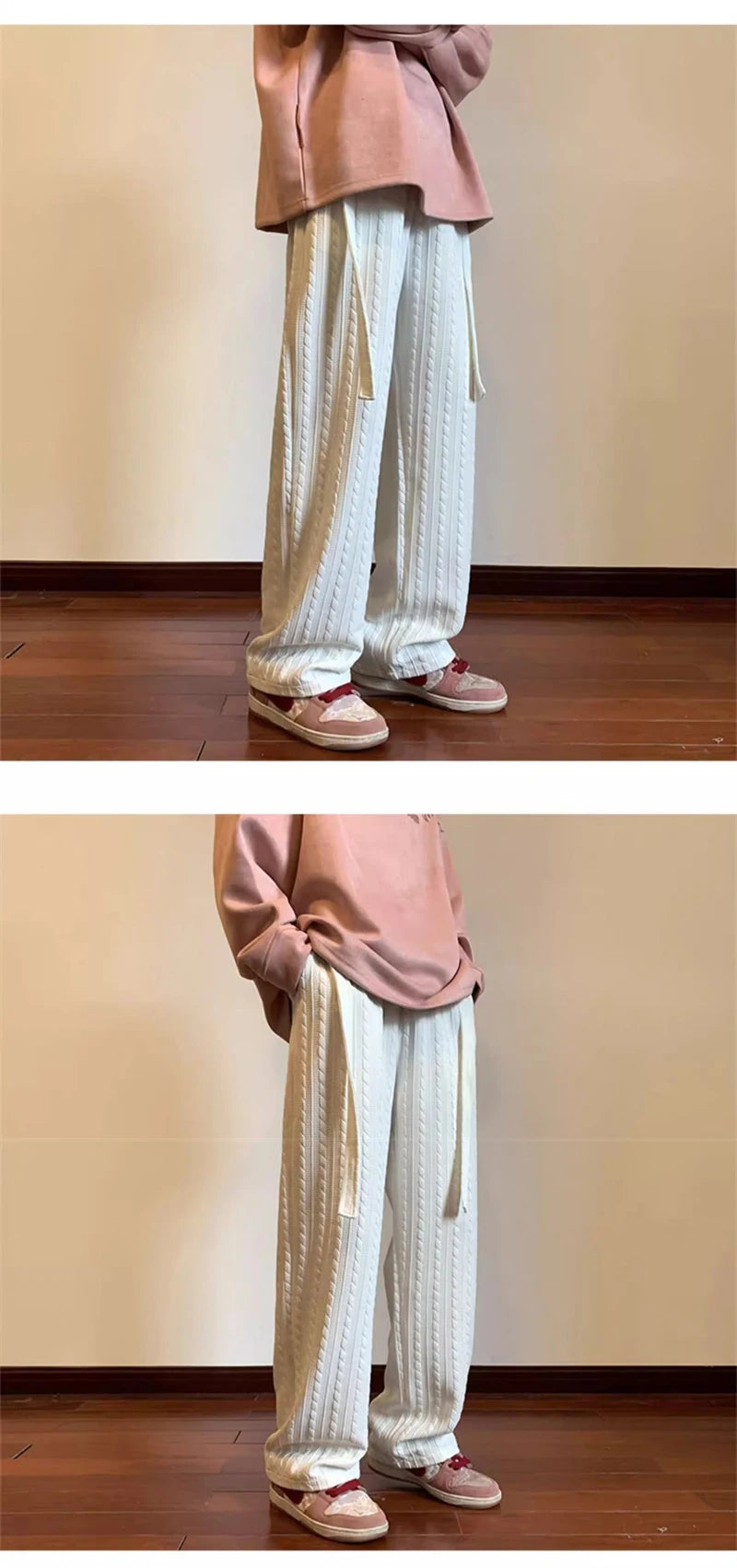 autumn waffle foam striped design pants for men new high street wide leg straight trousers casual y2k vintage pantalones hombre unique default style 113
