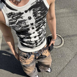 Mens Casual Street Tie Dye Tight Sports Bodybuilding Vest 2024 New Genderless Fashion Sexy Youth Printed Tank Top Unisex