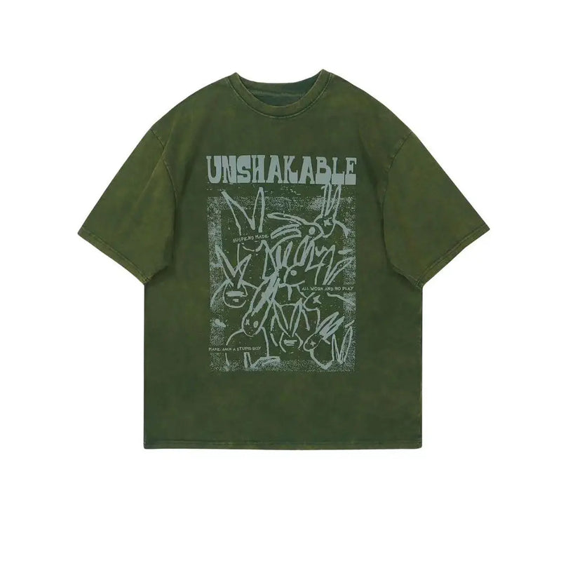 Cyberpunk Anime panel – Mens American Retro Washed Distressed Short Sleeved Hiphop T