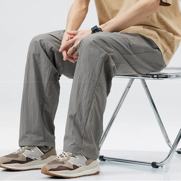 2024 new linen straight baggy pants for men summer breathable wide leg trousers y2k streetwear drawstring gym pantalones hombre clean everyday pants