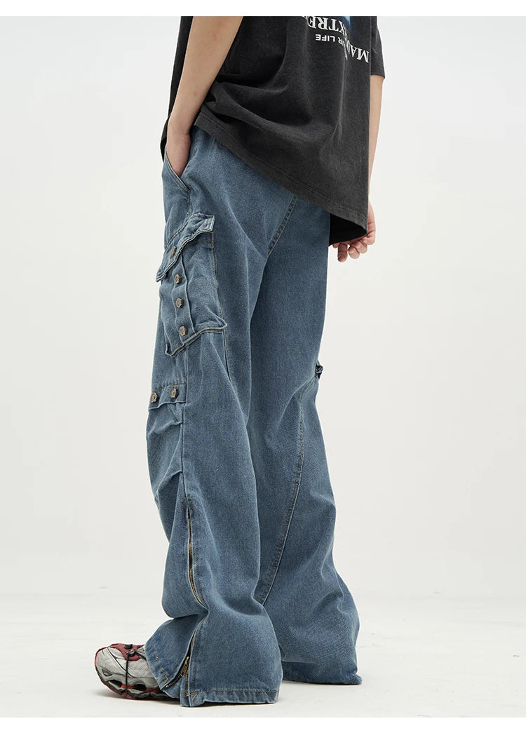 punk rivet denim jeans pants mens 2023 harajuku streetwear bottom zipper cotton casual oversize joggers straight pants trousers unique joggers style 4466