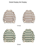 Vaporwave Oversized shirt – Embroidered Striped Contrast Round Neck Cotton Sweatshirts A