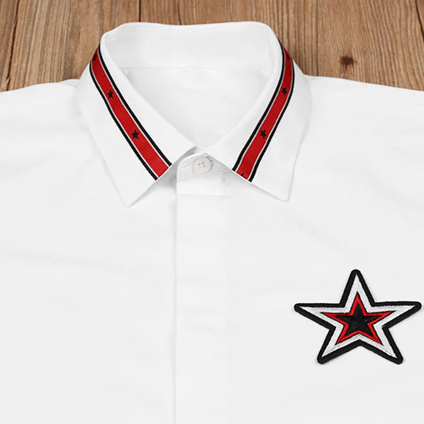 New 2021 Luxury Men Classic Embroidered stars stripes Ribbon Fashion Cotton Casual Shirts Shirt High Quality Short Sleeves A118