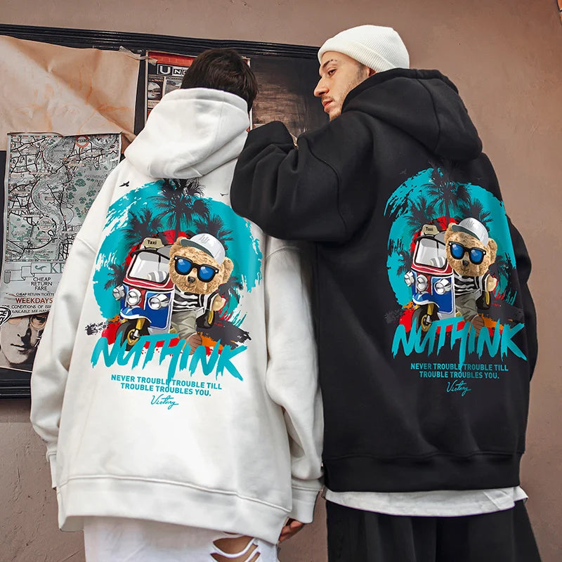 Funny Vacation Bear Graphic Printed Hoodies For Men Streetwear Hip Hop