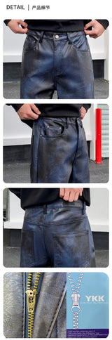 men streetwear fashion hip hop punk gothic vibe casual straight leather pant man y2k trousers motorcycle pants stage clothing unique default style 2410