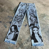harajuku popular anime kokushibo print baggy jeans new style wide leg trouser y2k streetwear for men women high waist pants unique jeans style 4270