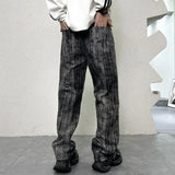 mens streetwear fashion hip hop vibe casual retro tie dyed denim pant jeans cityboy black gray straight jeans trousers ripped baggy denim