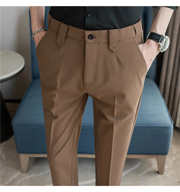 men commute elastic waist slim fit business casual suit pants plus size korean fashion vintage dress pants trousers 40 unique default style 1583