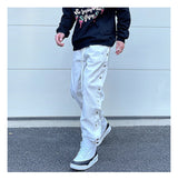 washed distressed denim sweatpant cashew flower patchwork oversized splice buckle jogging jeans casual button baggy men clothing unique joggers style 4347