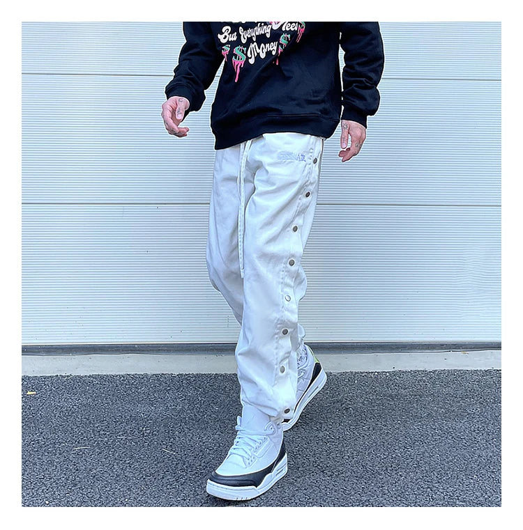 washed distressed denim sweatpant cashew flower patchwork oversized splice buckle jogging jeans casual button baggy men clothing unique joggers style 4347