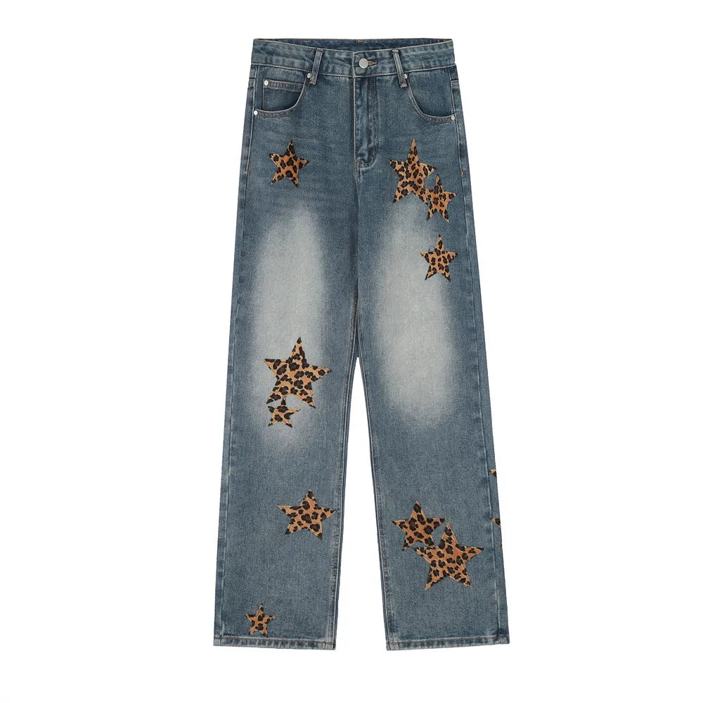 black baggy jeans men star patchwork straight denim pants fashion jeans male streetwear hip hop y2k loose trousers unique jeans style 824