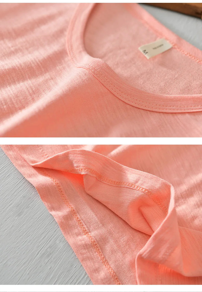 Summer Short Sleeved Men'S Thin Section Casual All Match Loose Cotton Breathable Round Neck Solid Color Bottoming Shirt