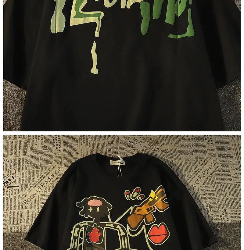 Glitchcore Melting smiley – American Retro Trendy Brand Anime Pure Cotton Short Sleeved