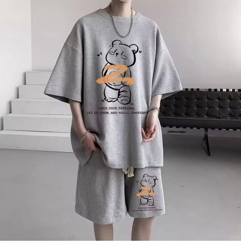 Vaporwave Crying angel – Summer Men Tracksuit Japan Cartoon Streetwear Cool Bear Prin