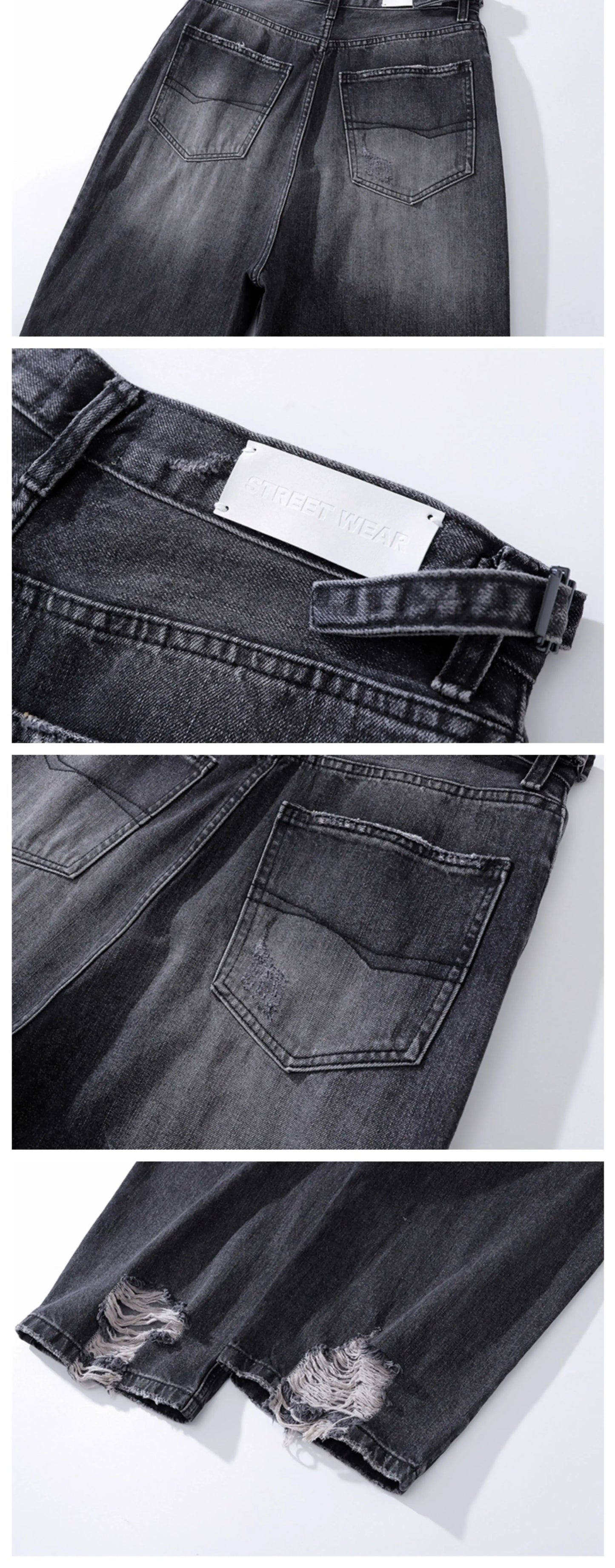 baggy ripped jeans damaged heavy industry washed jeans mens vintage vibe loose casual straight worn pants denim trousers unique jeans style 645