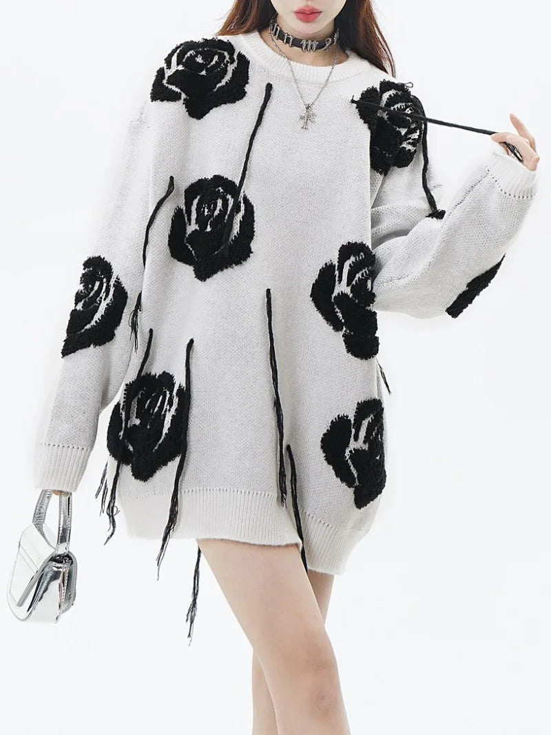 fashion floral pattern knitted sweater men new casual o neck pollover unisex harajuku y2k streetwear loose knit sweaters jumpers - high quality cotton hoodie, anime inspired graphic hoodie, gothic aesthetic hoodie for winter
