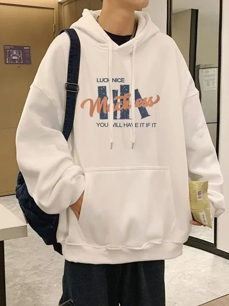 2024 New Cotton Fleece Hooded Sweatshirt For Men Autumn Long Sleeve Pu