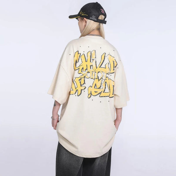 Glitchcore Fashion – Saint T Shirt Prayer Child Nostalgia Vintage Printing Hip Ho – Urban Streetwear for Men & Women