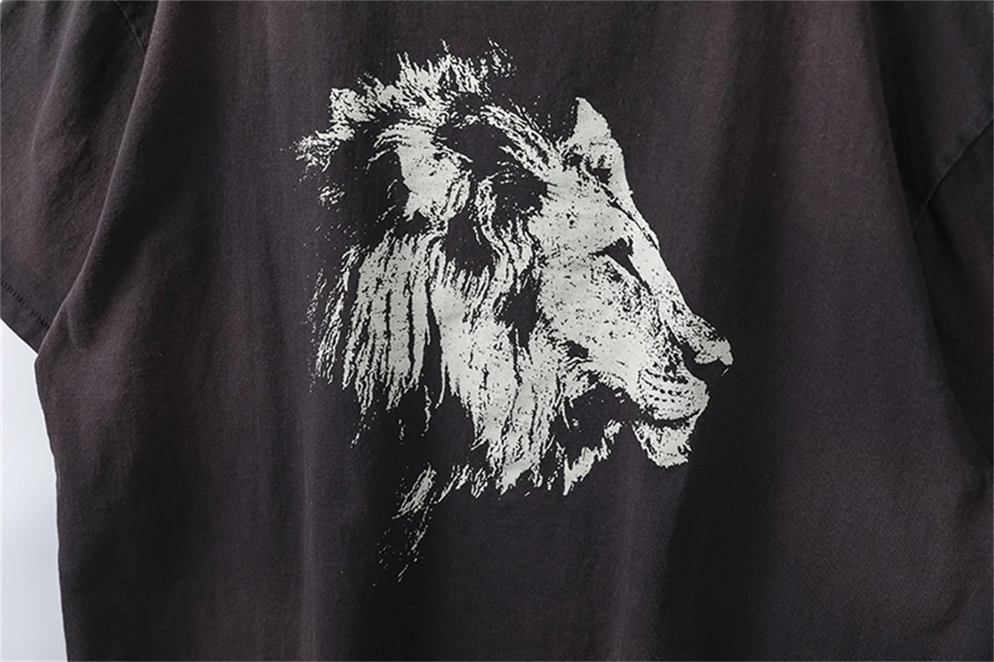 Trapwear Oversized shirt – 2024 Summer Vintage Fashion Charcoal Black Split Print Sheep