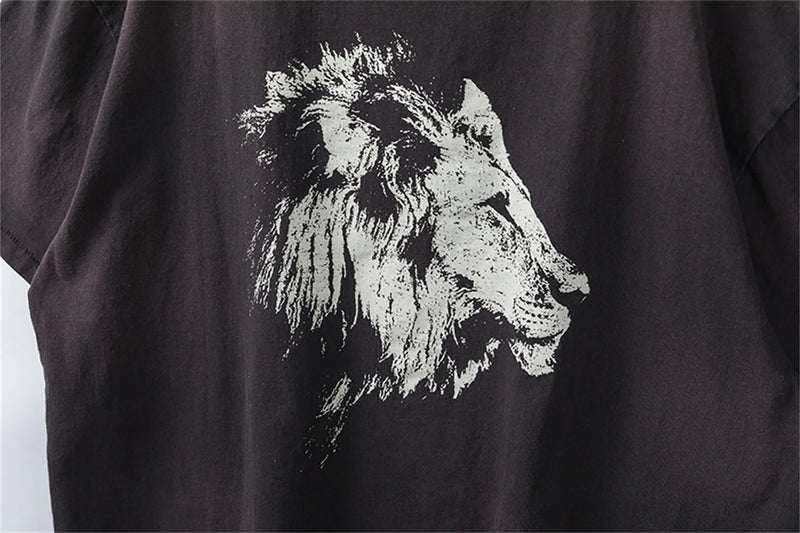 Trapwear Oversized shirt – 2024 Summer Vintage Fashion Charcoal Black Split Print Sheep