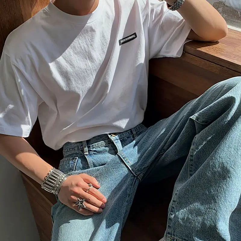 Sadcore Crying angel – Korean Style Summer New Short Sleeved T Shirt For Men Solid