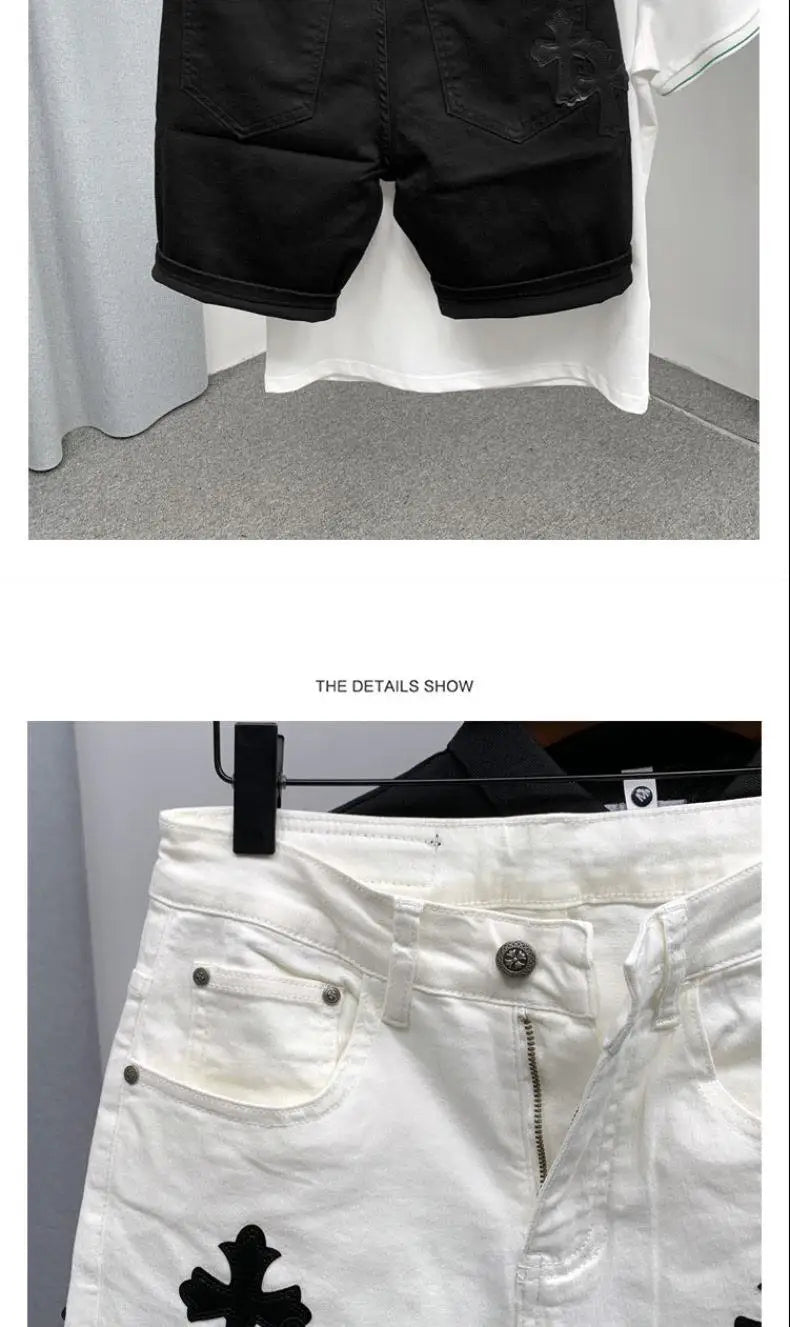 Summer Cotton Elastic Shorts Men's American Style Street Fashion Brand Embroidered
