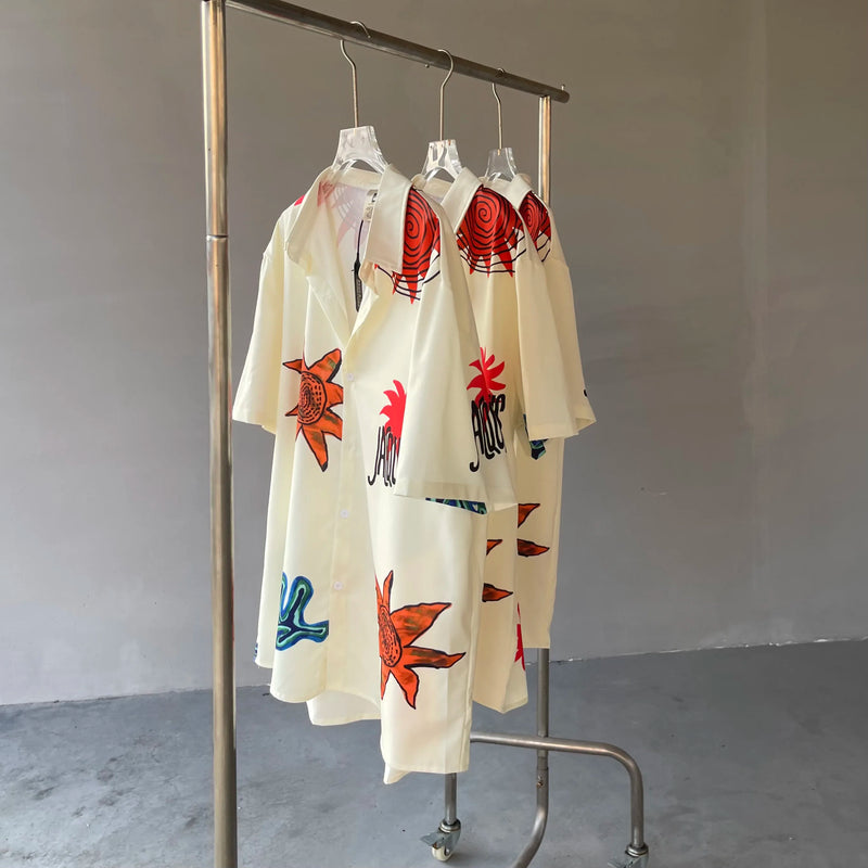 24SS Vintage Retro Starfish Direct Print High-Street Casual Beach Style Quality Short Sleeve Shirt