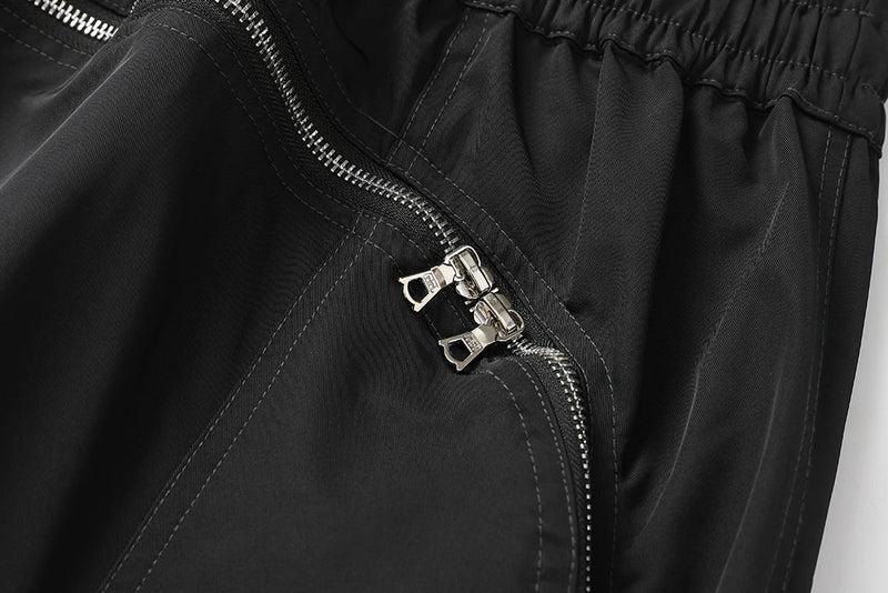 high street zipper pockets vibe style baggy drawstring summer shorts for men straight loose casual knee length pants oversized unique shorts style 4637