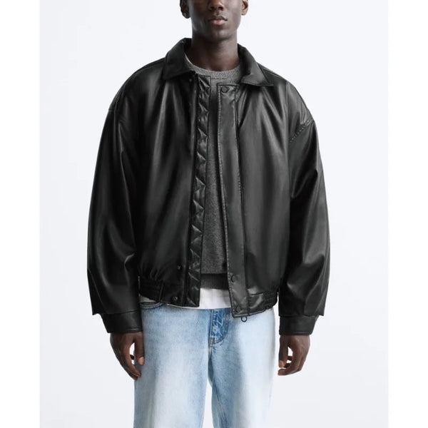 American high street PU imitation leather lapel cotton jacket autumn warm jacket men
