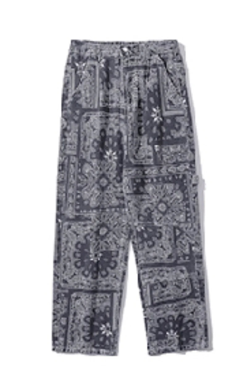 mens hip hop straight denim jeans pants fashion zipper paisley jeans streetwear casual loose trousers pants joggers baggy jeans urban active pants