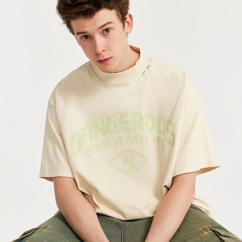 Harajuku Aesthetic piece – Japanese Loose Turtleneck Mens Printed Short Sleeved T Shirt