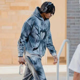 Retro Tie Dyed Love Printed Fleece Pullover Hooded Hoodies For Men And