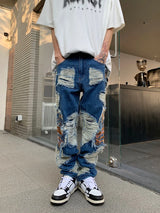 fashion embroidery destroyed ripped tassel holes denim jean pants mens casual loose straight jeans hip hop streetwear joggers unique joggers style 4346